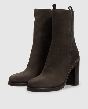 Brunello Cucinelli Коричневі замшеві ботильйони з ланцюжком моніль MZSFC3360P