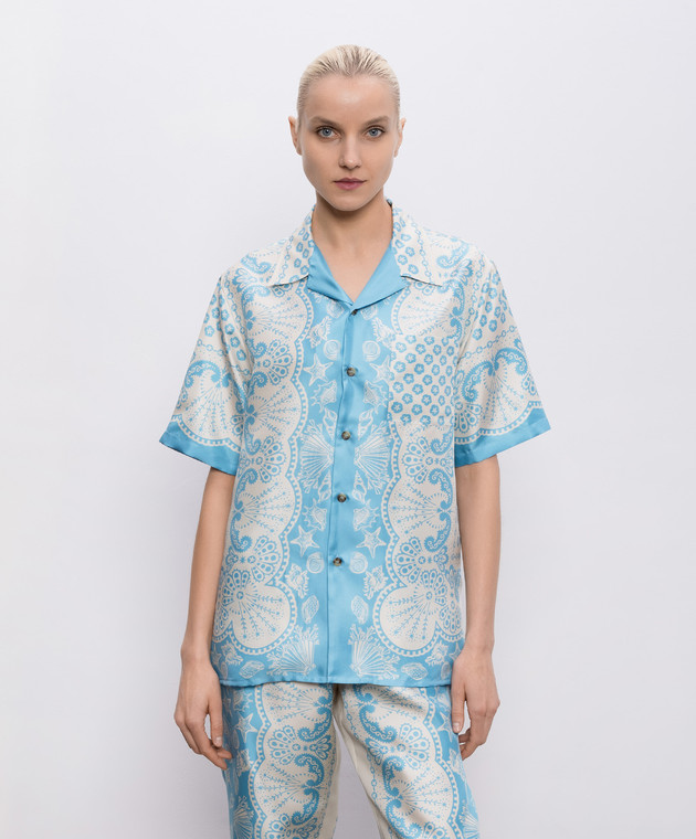 MANTERO 1902 Голубая блуза Leon из шелка 0217A2811T0879H изображение 3