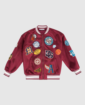 Dolce&Gabbana Дитячий бордовий бомбер з брендовими нашивками L4JB6HG7P0S