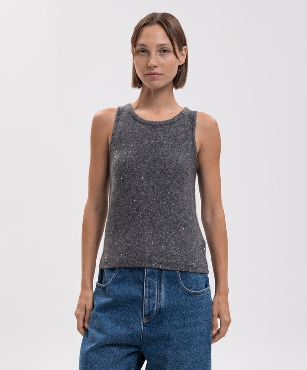 Allude Сірий топ з кашеміру та шовку 26577112 зображення 3