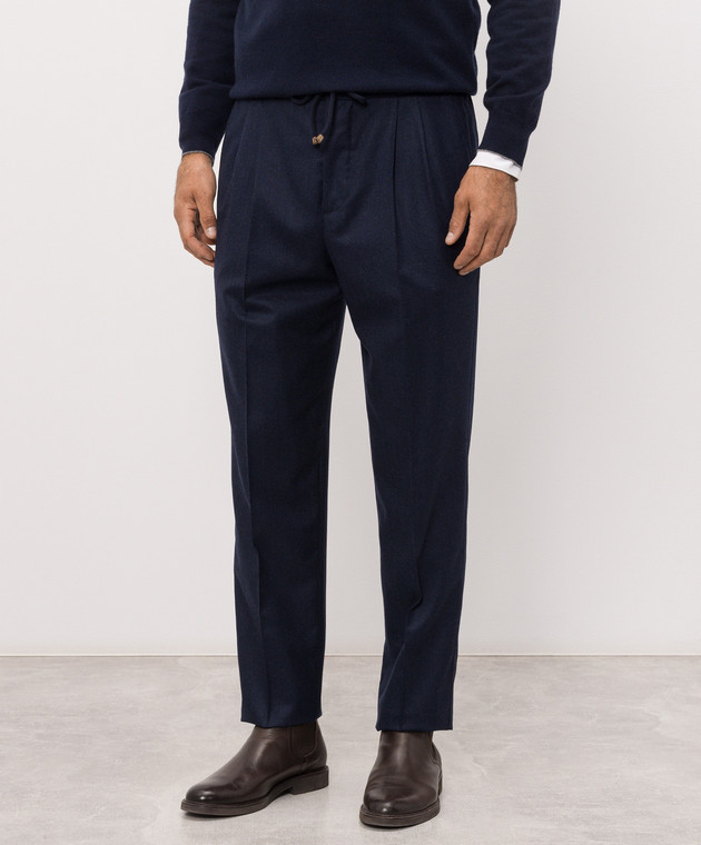 Brunello Cucinelli Штани темно-синього кольору з вовни ME226E1710 зображення 3