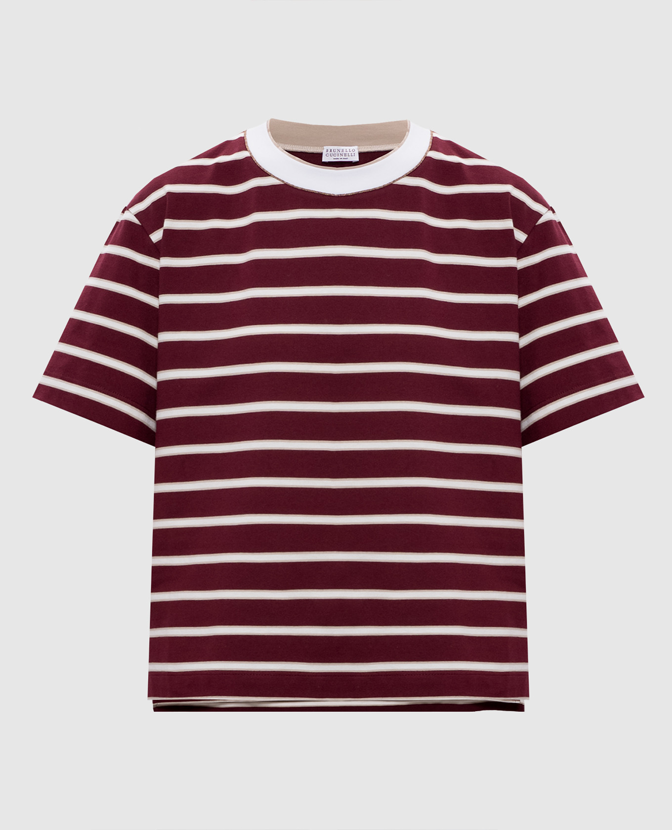 Бордовая футболка в полоску с цепочкой мониль