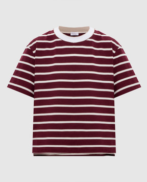 Brunello Cucinelli Бордовая футболка в полоску с цепочкой мониль MQ984ES800