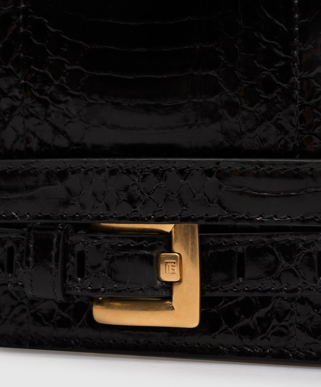 Balmain Черный глянцевый клатч Shuffle из кожи рептилии HN1ON259LELP изображение 4