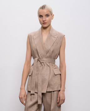 Brunello Cucinelli Бежевий жилет на запах з льону з люрексом MH5267774