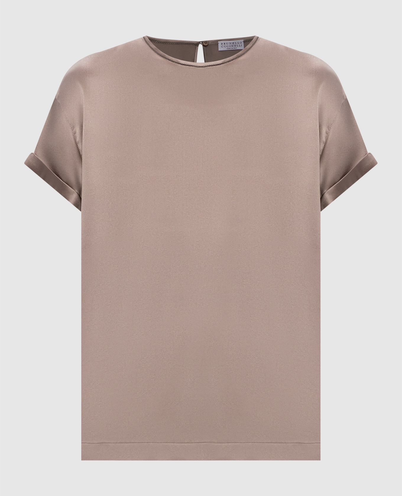 Коричневая блуза из шелка с цепочкой