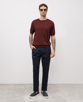 ISAIA Коричнева футболка із шовку та кашеміру MG8442Y0535