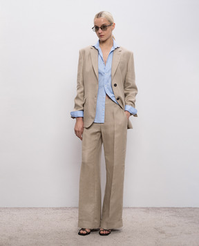 Brunello Cucinelli Бежеві штани з льону з відворотами MH527P8492