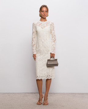 Dolce&Gabbana Сукня-футляр з мережива кольору айворі F6M0DTHLMTB