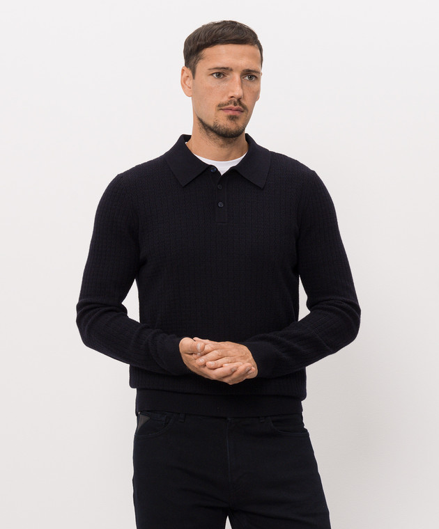 Trussardi Синее поло из шерсти в узор M0148000112NMK646K36 изображение 3