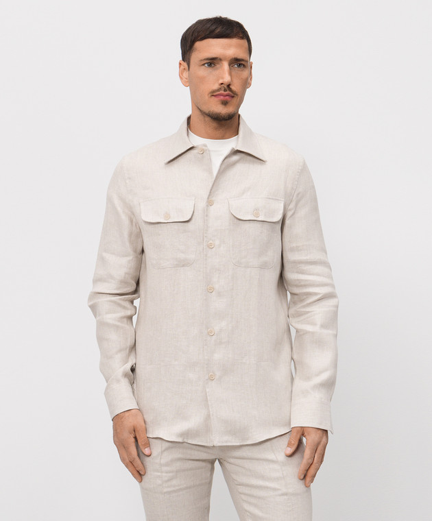 Doriani Cashmere Бежева сорочка з льону DOSLIDR4226950210 зображення 3
