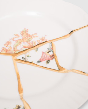 SELETTI Біла порцелянова десертна тарілка Kintsugi з позолотою 09602