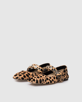 Aeyde Бежеві балетки Uma зі шкіри з ворсом в анімалістичний принт FL0551068227126