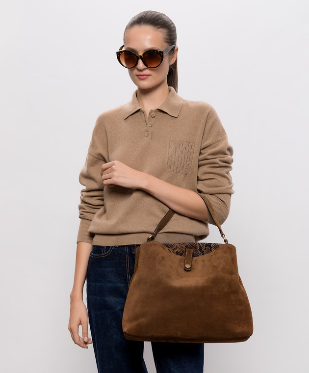Gianni Chiarini Коричнева замшева сумка FIONA з логотипом BS12486CMPTY зображення 2