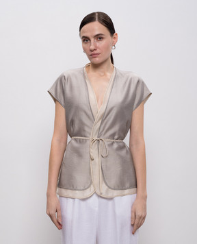 Peserico Сірий кардиган на запах з ланцюжком моніль E03043A8867B