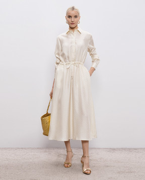 Herno Сукня кольору айворі із шовку в брендовий принт AB000062D16009P