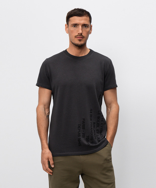 Balmain Сіра футболка з принтом GH0EF000BD49 зображення 2