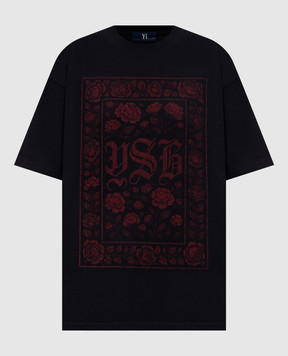 Y`S Yamamoto Черная футболка с цветочным принтом YKT44132