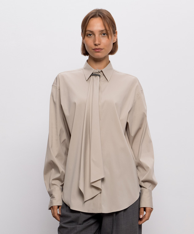 Brunello Cucinelli Бежевая рубашка с лентой MP091M2F06 изображение 3
