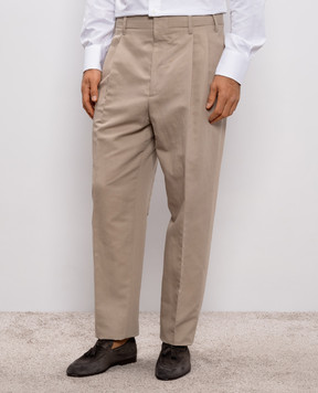Brunello Cucinelli Бежевые брюки с льном MH253S2440