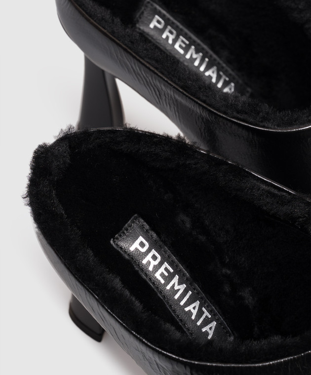 Premiata Черные кожаные глянцевые мюли на меху M7444TEX изображение 5