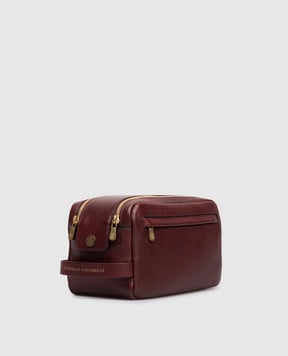 Brunello Cucinelli Бордовый кожаный несесер с логотипом MWCIBU334