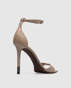 Brunello Cucinelli Бежеві шкіряні босоніжки з ланцюжком моніль MZSKC2829