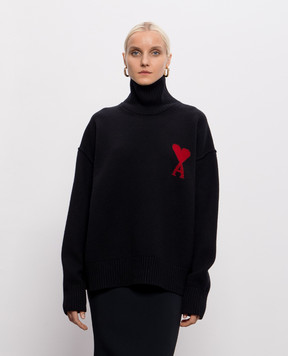 Ami Paris Черный свитер из шерсти Ami de Coeur UKS839018