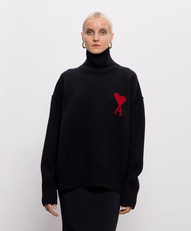 Ami Paris Черный свитер из шерсти Ami de Coeur UKS839018 изображение 3
