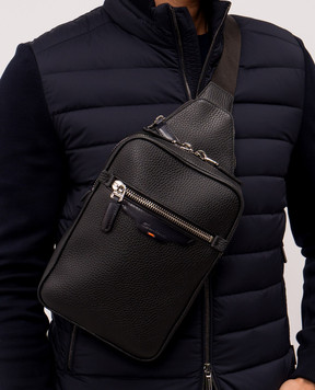 Santoni Чорна шкіряна сумка-слінг з логотипом UIBBA2869BSAITB