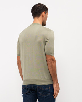 Stefano Ricci Футболка кольору хакі із шовку з вишивкою логотипа K616215G10F26101