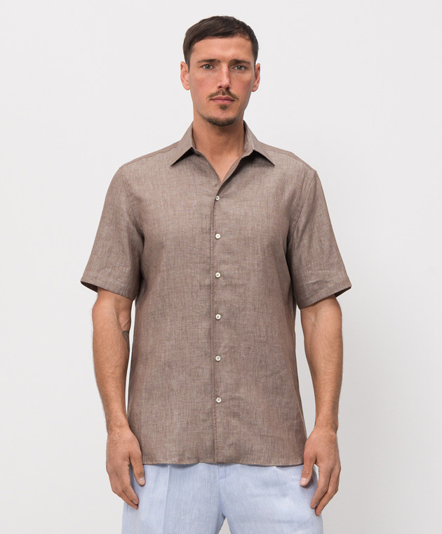 Castangia dal 1850 Коричнева сорочка з льону PDAMOD11S26 зображення 3