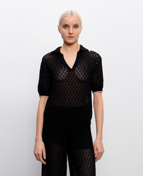 Agnona Чорний ажурний топ з коміром-поло K3110557C080P