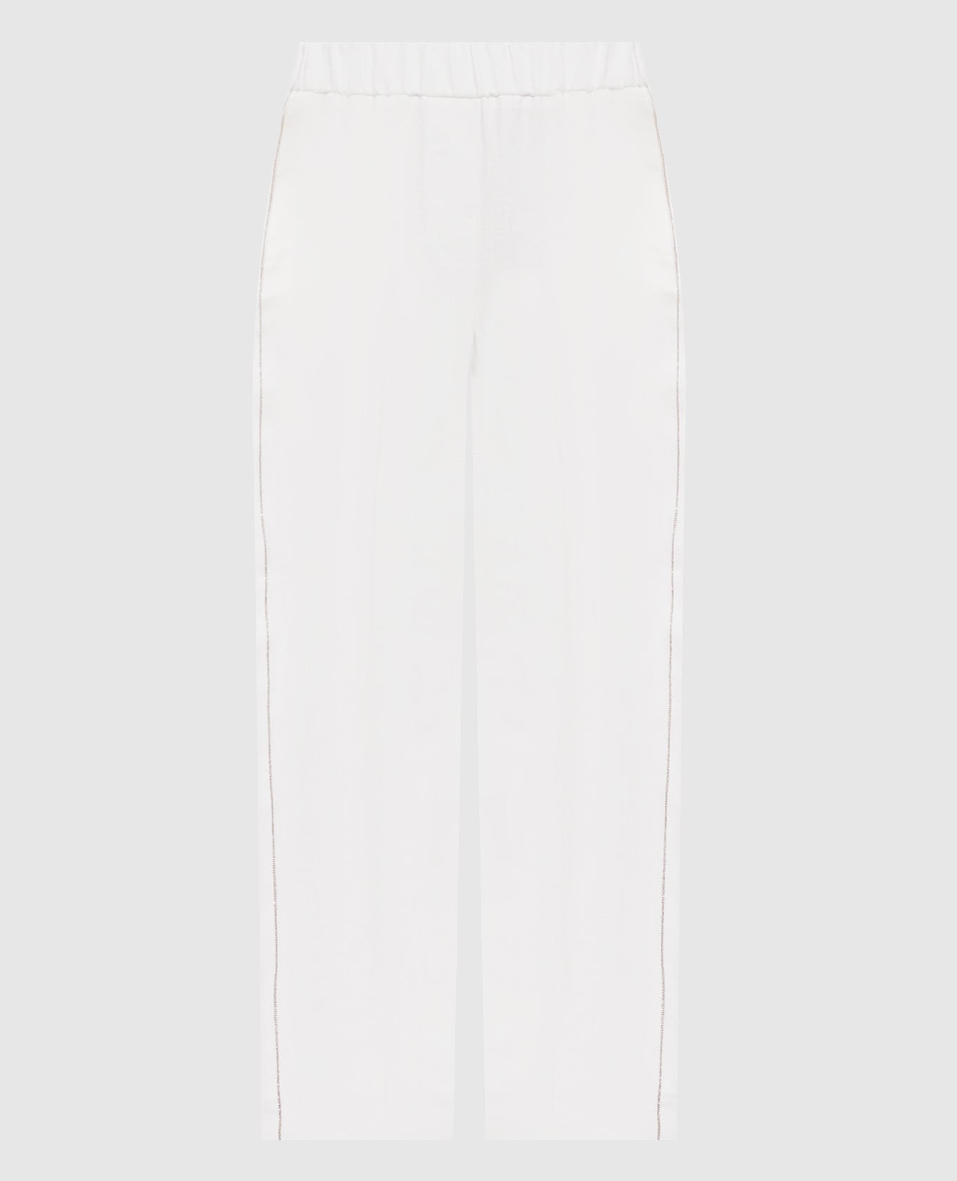 Білі штани з льону з ланцюжком моніль