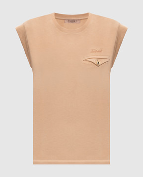 Twinset Бежевый топ с вышивкой логотипа 261TT2200