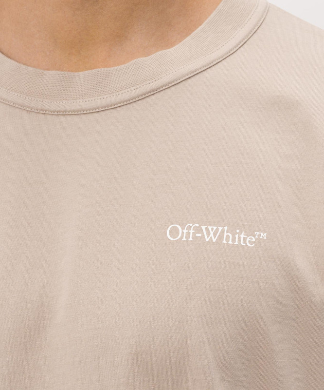 Off-White Бежевая футболка с принтом логотипа 44MAA16MF26J00M изображение 5