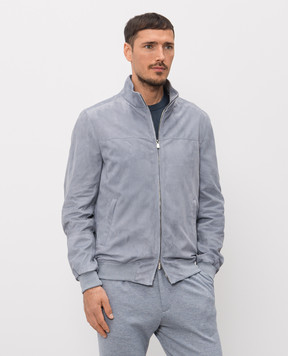 Enrico Mandelli Голубая замшевая куртка с вышивкой логотипа 3T920A7405