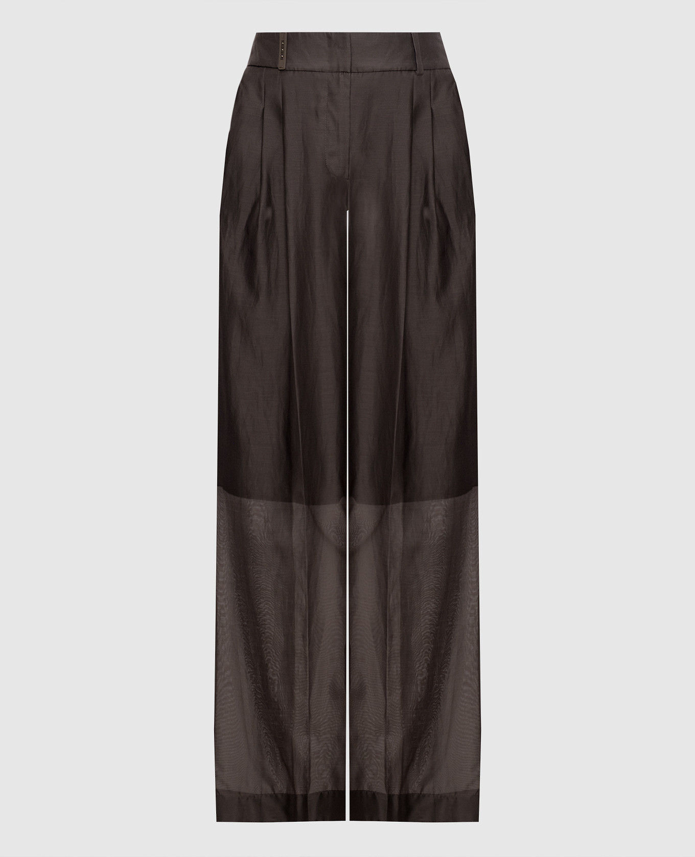 Коричневые брюки с шелком с брендовым патчем