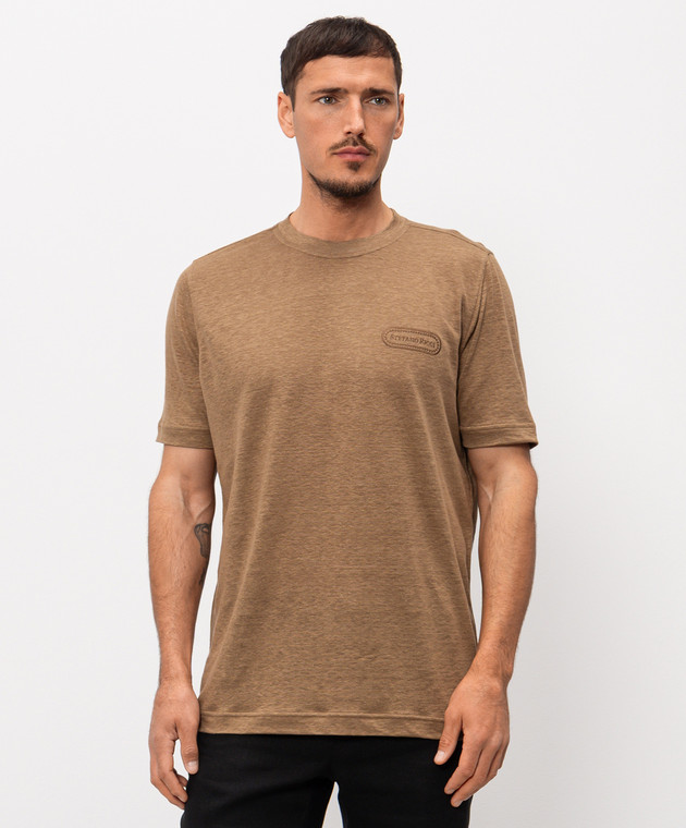 Stefano Ricci Коричнева футболка з льону K919071G10T26205 зображення 2