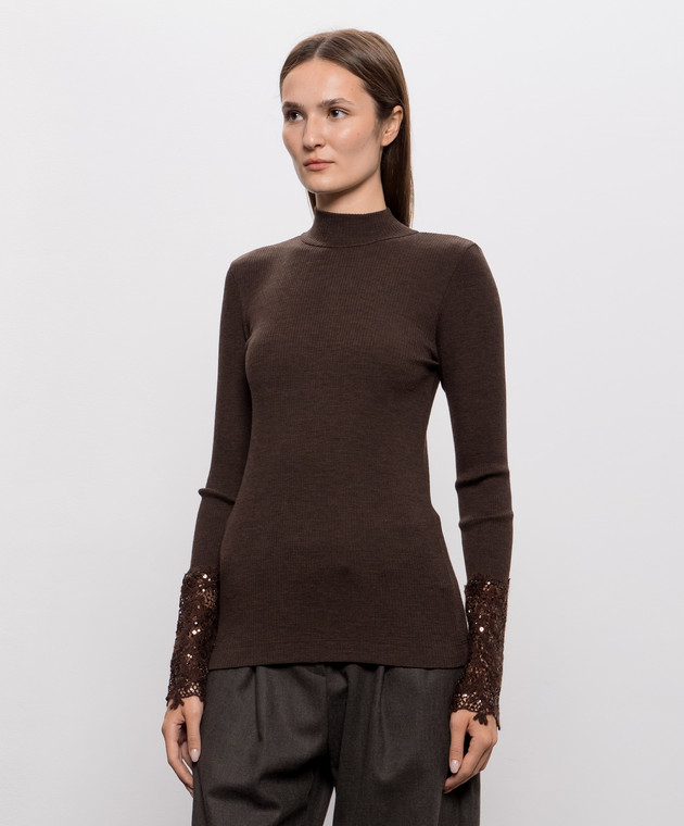 Brunello Cucinelli Коричневий гольф з вовни в рубчик MD998B3X04 зображення 3