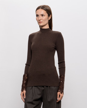 Brunello Cucinelli Коричневий гольф з вовни в рубчик MD998B3X04