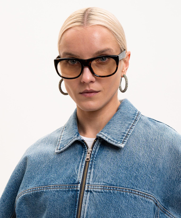 Saint Laurent Коричневые солнцезащитные очки 815 с эффектом черепахового панциря 832547Y9956 изображение 2