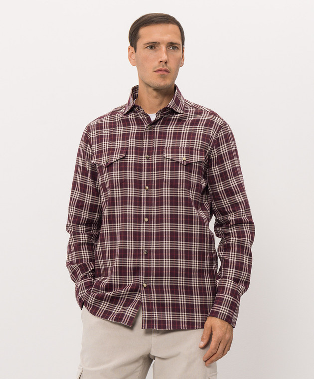 Brunello Cucinelli Бордовая рубашка в клетку на кнопках MY6554008 изображение 3