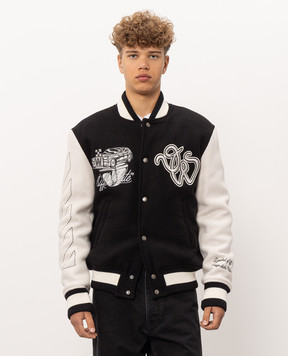 Off-White Чорний бомбер Cat Off Varsity з вовною 44MEH053F26F001