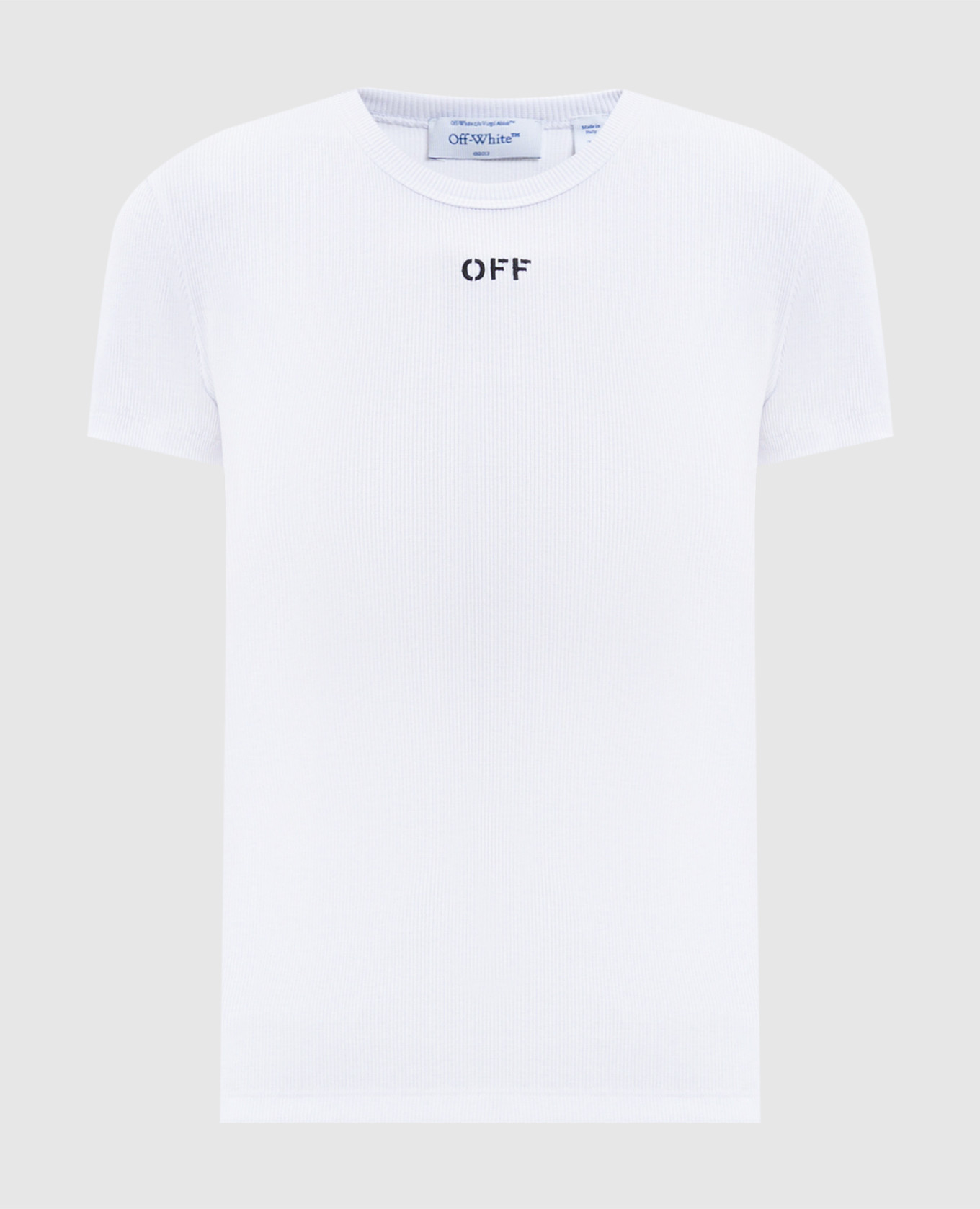 

Белая футболка в рубчике с логотипом, Белый, Футболки