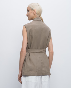 Brunello Cucinelli Коричневий жилет на запах з льоном MH1267754