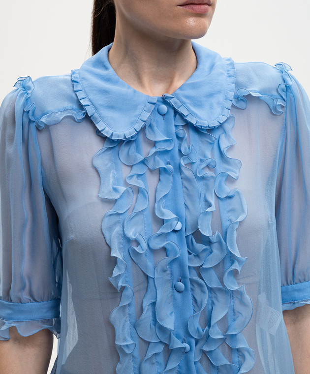 Dolce&Gabbana Блакитна блуза із шовку з рюшами F5U03TFU1UR зображення 4