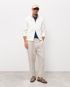 Brunello Cucinelli Бежевые брюки из льна в полоску MZ412E1710