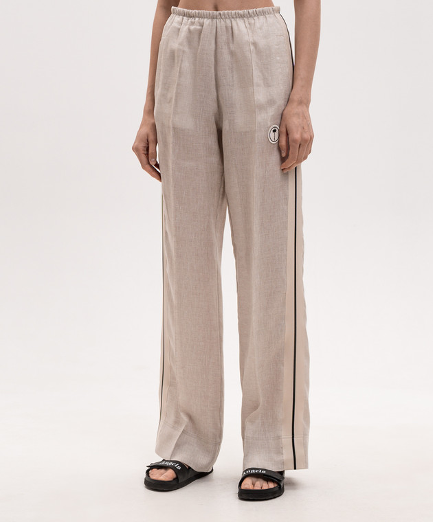 Palm Angels Бежеві штани з льону з лампасами PWCJ03CS26FAB001 зображення 3