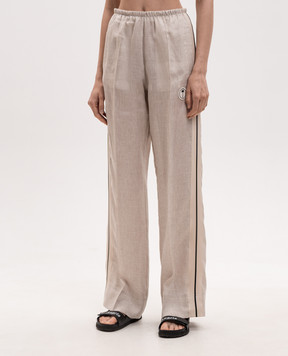 Palm Angels Бежевые брюки из льна с лампасами PWCJ03CS26FAB001